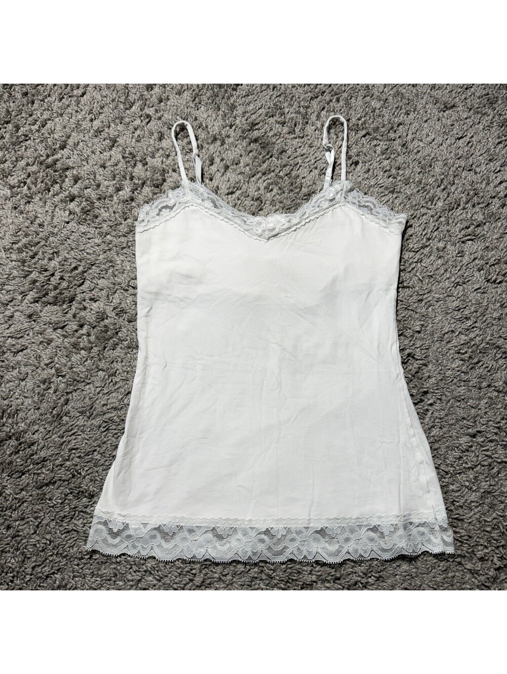 Y2K NOBO Lace Trim Camisole White Layering Tank Top Shelf Bra Juniors Large